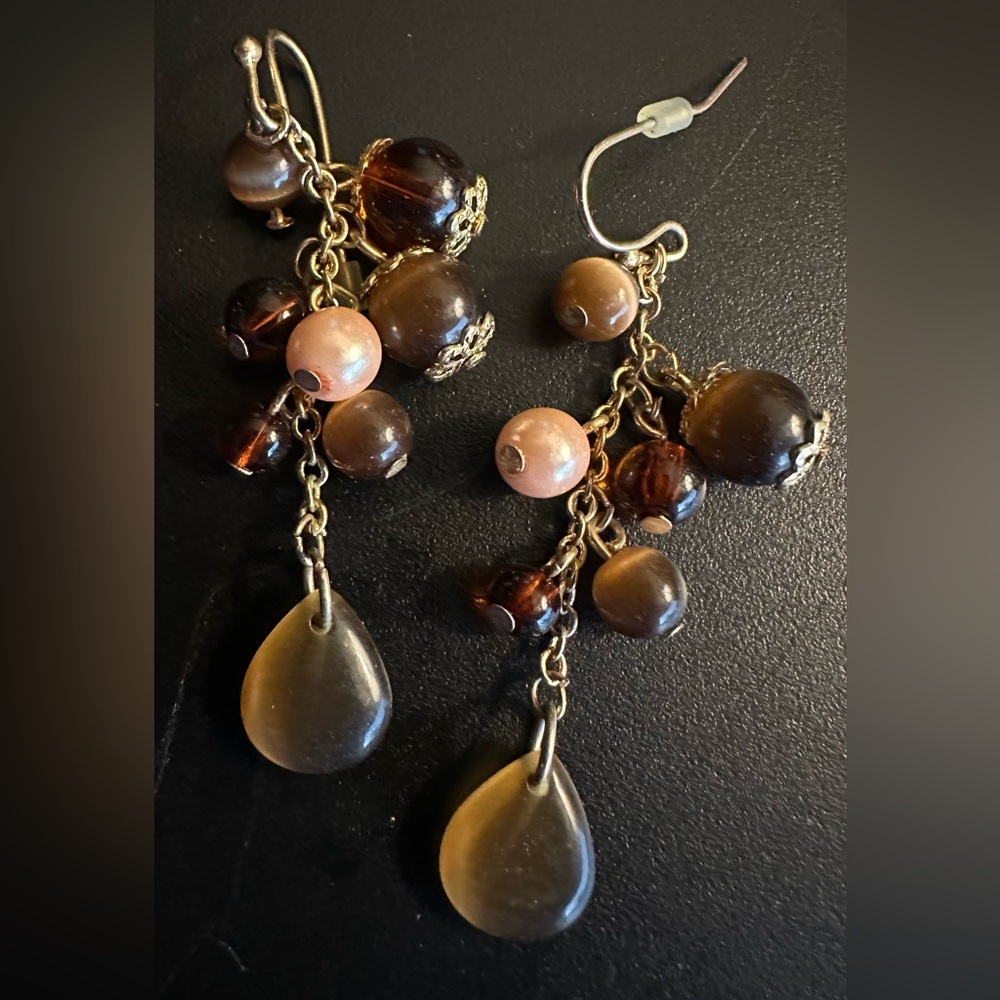 Dangly Brown Beaded Earrings
